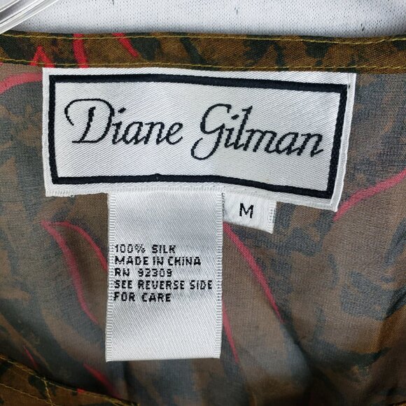 Vintage Diane Gilman Silk Blouse Tunic Top Sequined Floral Sheer size M Relaxed - Picture 3 of 11